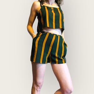 Green and Gold Two Piece Striped Set